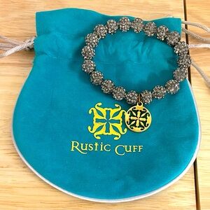 Silver rustic cuff bracelet with gold charm